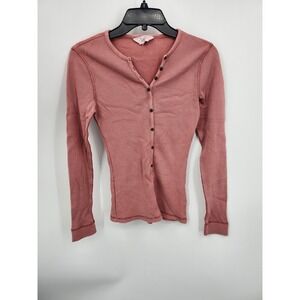Lee Waffle Knit Cardigan Women Small Pink Long Sleeve Thermal Button Front Top